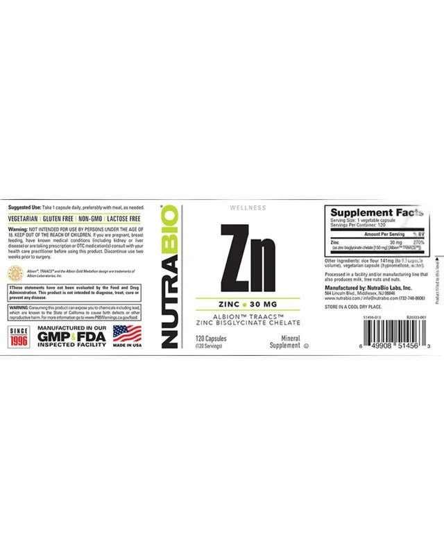 Zinc Chelate 30mg (NutraBio)