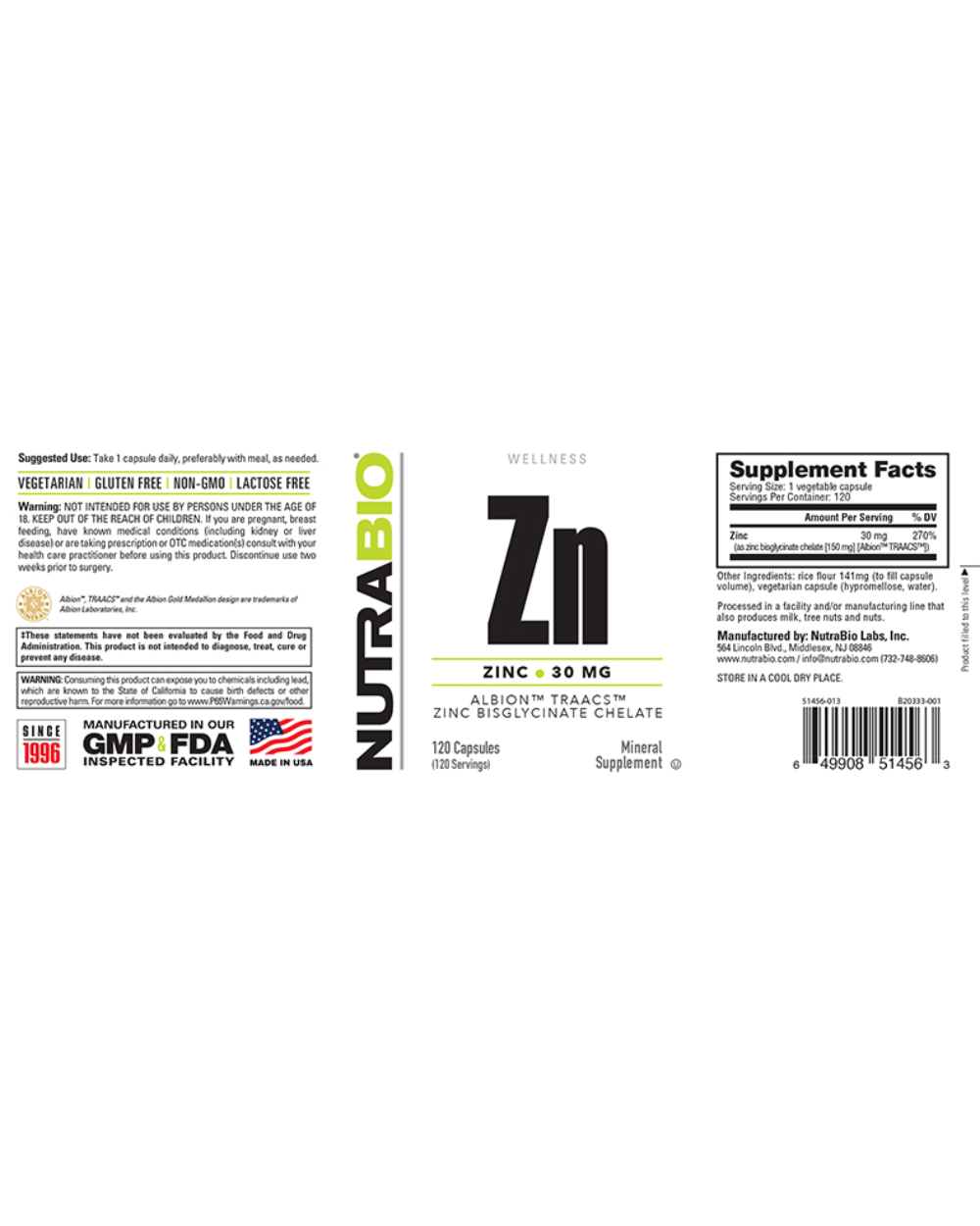 Zinc Chelate 30mg (NutraBio)