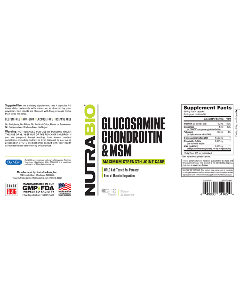 Glucosamine Chondroitin & MSM (NutraBio)
